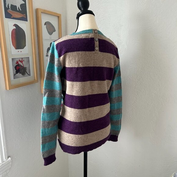 KEW LONDON 100% Extra Fine Merino Wool Crewneck Striped Sweater Size Extra Large - Picture 2 of 9